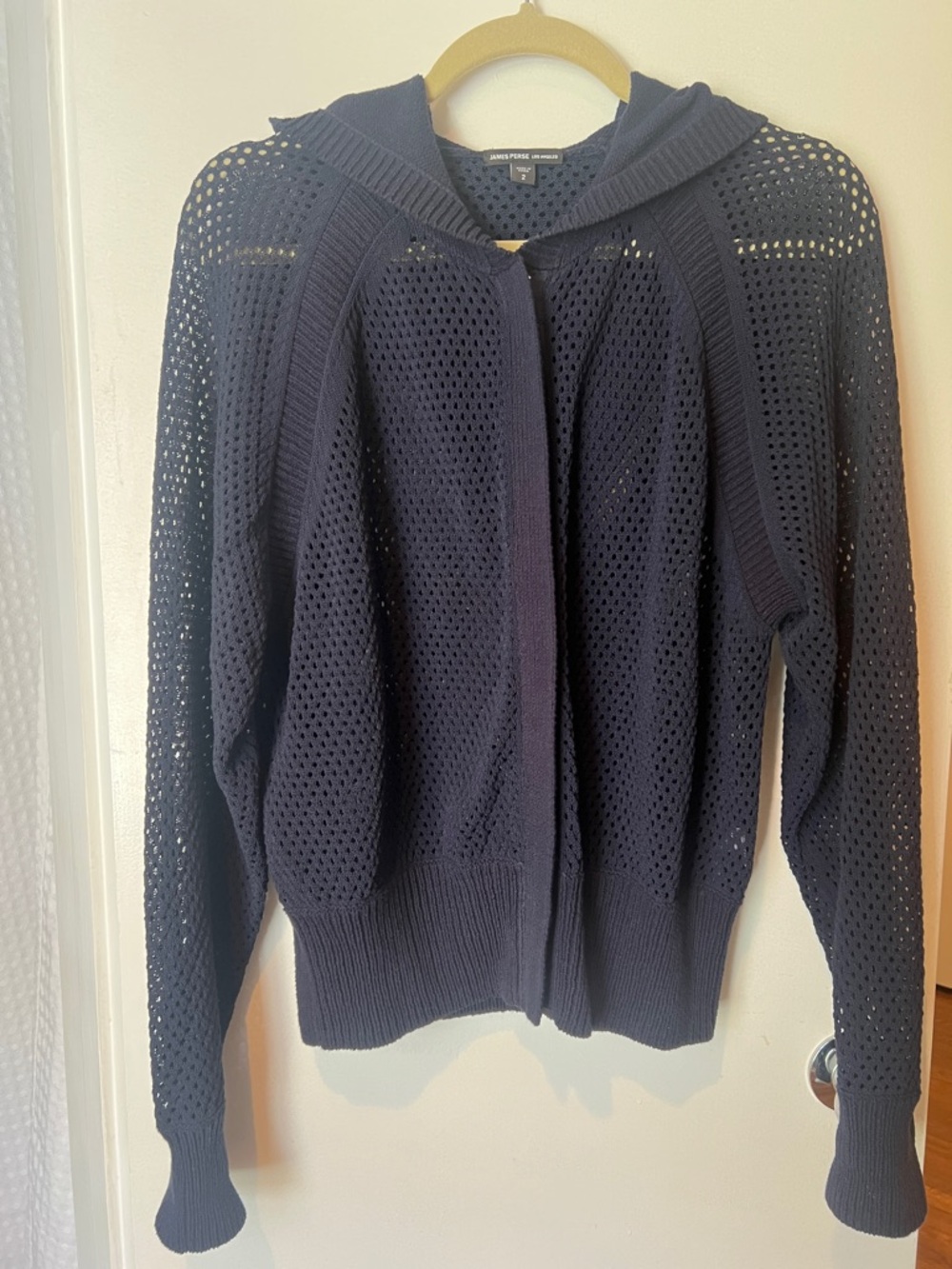 James Perse Navy Open-Weave Hooded Zip Up